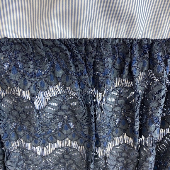 Anthropologie English Factory Blue & White Striped Cotton Shirt w/ Lace Back - Picture 9 of 13